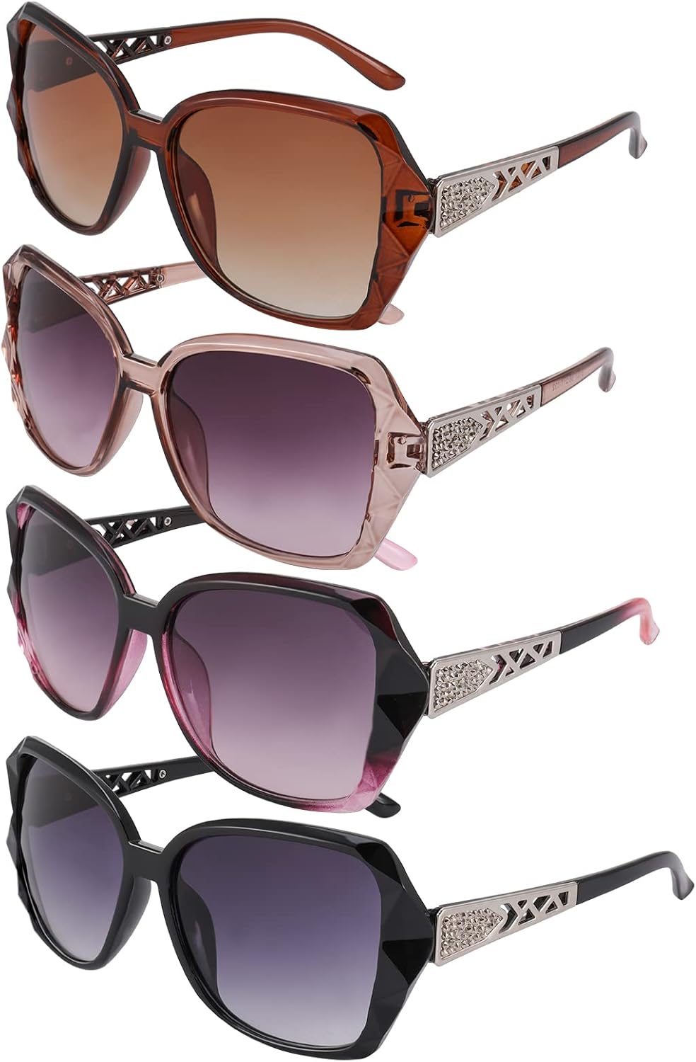 4 Pcs Women Large Sunglasses, UV 400 Glasses Oversized Sunglasses Classic Trend Ladies Sunglasses Sparkling Large Frame Sunglasses for Women