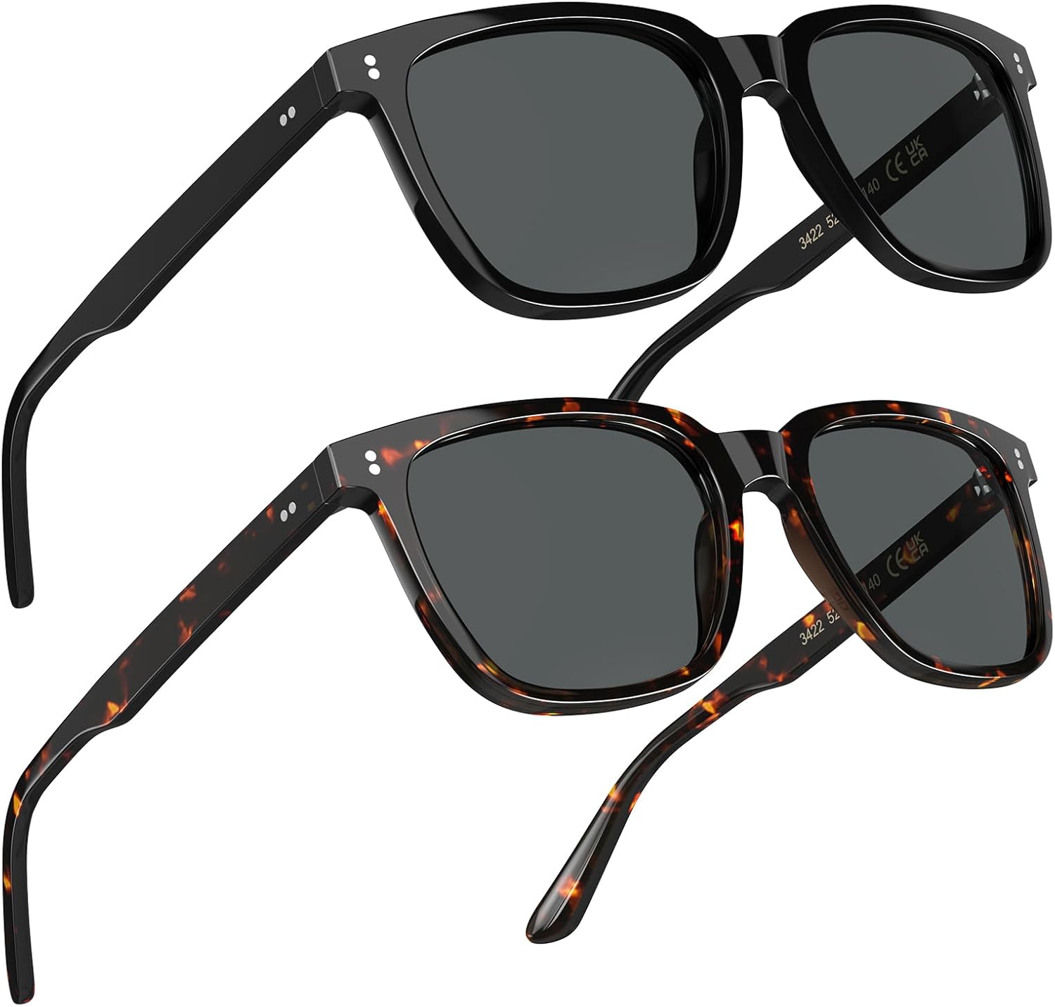 2 Packs Retro Polarized Men's Sunglasses UV Protection for Driving Fishing Hiking Golf Outdoor Classic Sun Glasses