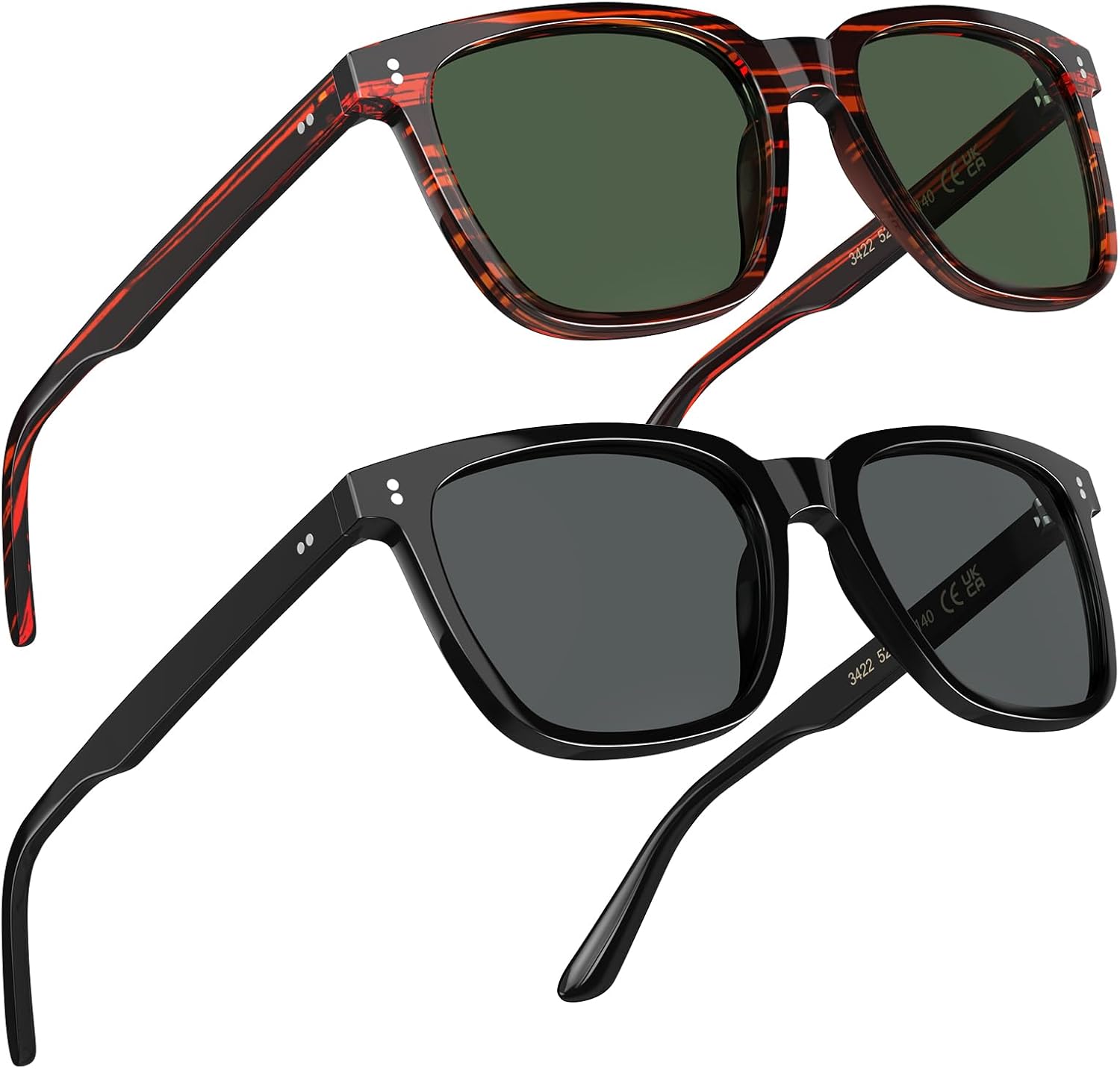 2 Packs Retro Polarized Men's Sunglasses UV Protection for Driving Fishing Hiking Golf Outdoor Classic Sun Glasses