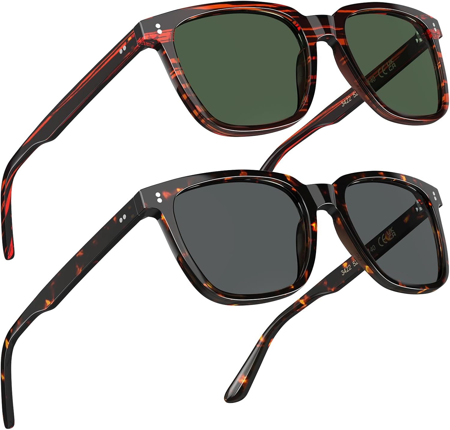 2 Packs Retro Polarized Men's Sunglasses UV Protection for Driving Fishing Hiking Golf Outdoor Classic Sun Glasses