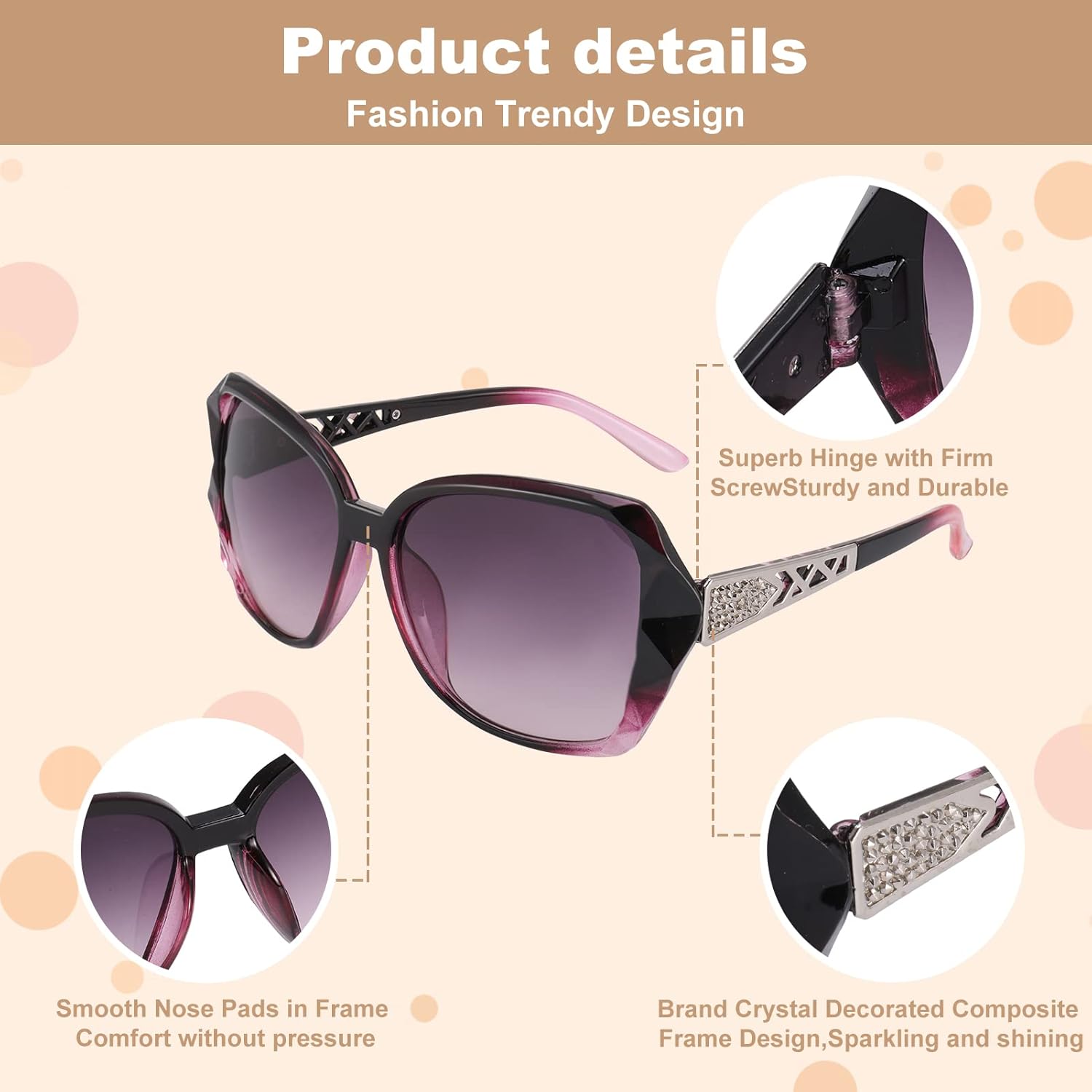 4 Pcs Women Large Sunglasses, UV 400 Glasses Oversized Sunglasses Classic Trend Ladies Sunglasses Sparkling Large Frame Sunglasses for Women