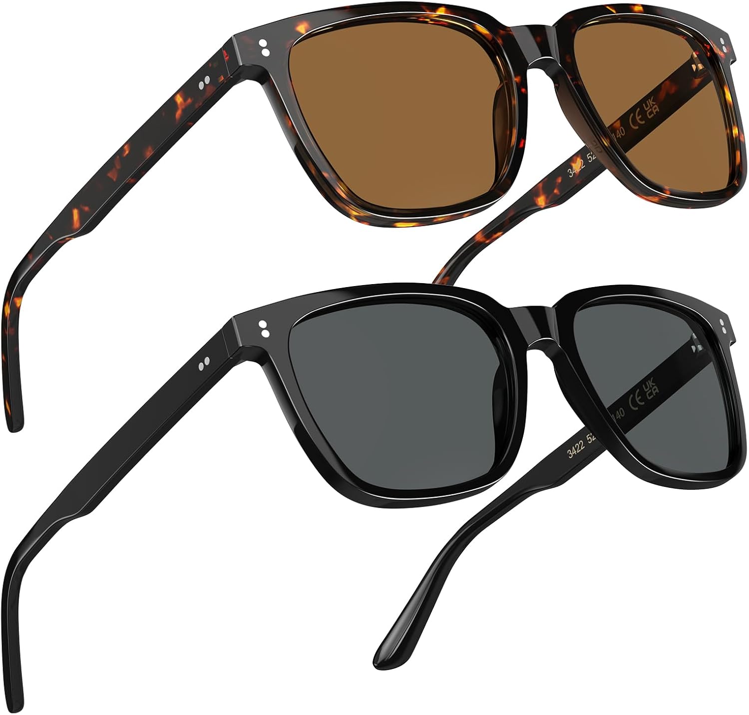 2 Packs Retro Polarized Men's Sunglasses UV Protection for Driving Fishing Hiking Golf Outdoor Classic Sun Glasses