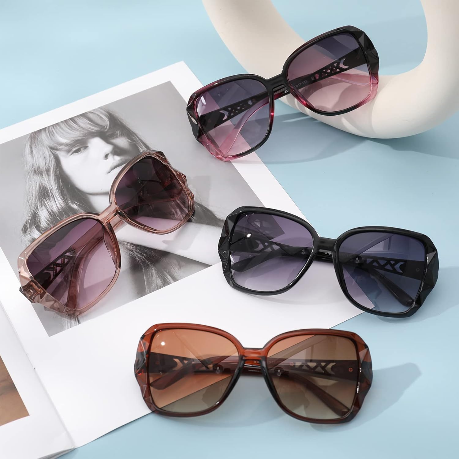 4 Pcs Women Large Sunglasses, UV 400 Glasses Oversized Sunglasses Classic Trend Ladies Sunglasses Sparkling Large Frame Sunglasses for Women